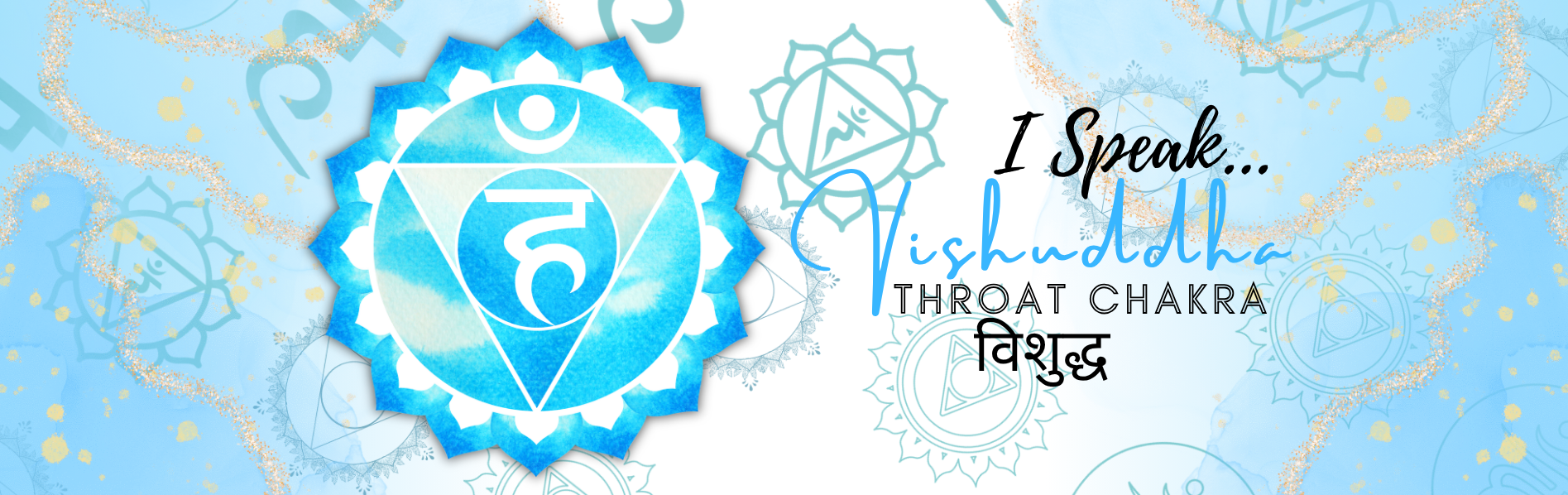 Blue Throat Chakra affirmation image featuring Vishuddha symbolism and the affirmation "I speak" representing truth and communication.
