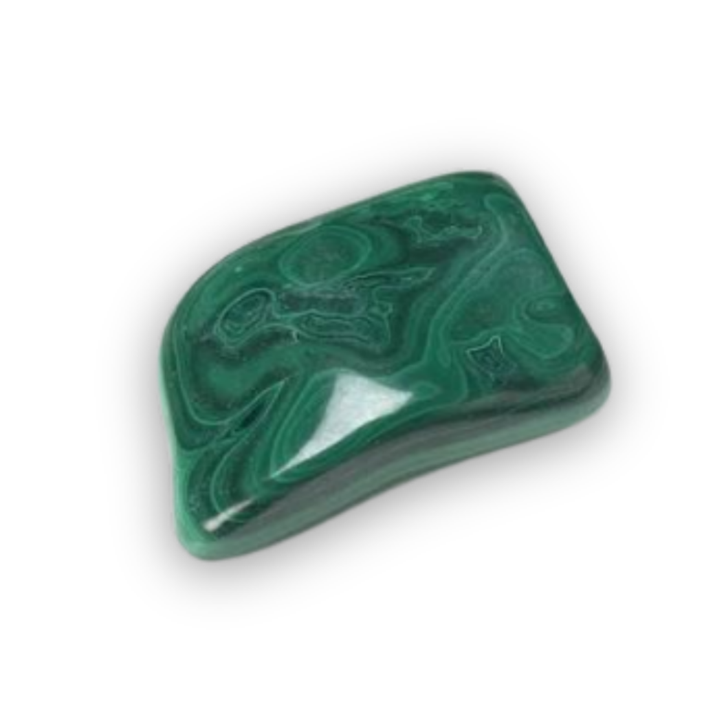 Polished green Malachite crystal associated with transformation, emotional healing and the Heart Chakra.