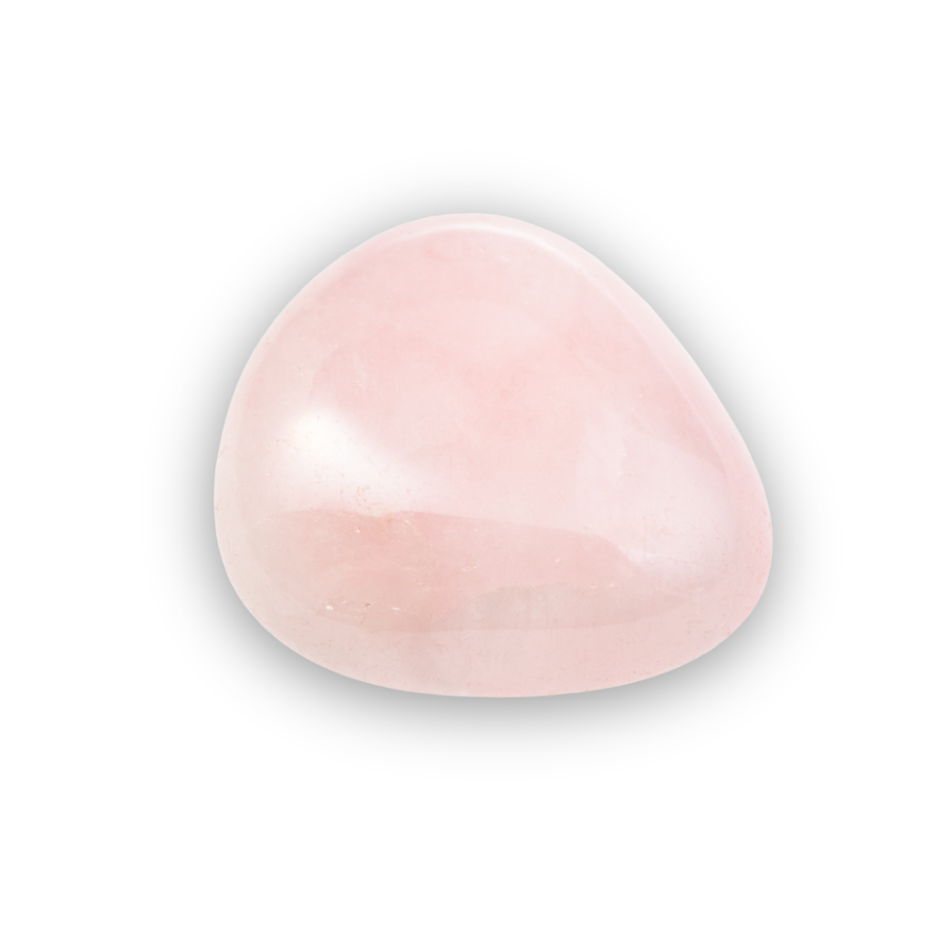 Soft pink Rose Quartz crystal associated with love, compassion, kindness and the Heart Chakra.