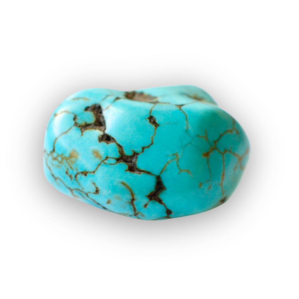 Bright blue Turquoise crystal associated with communication, wisdom, protection and the Throat Chakra.