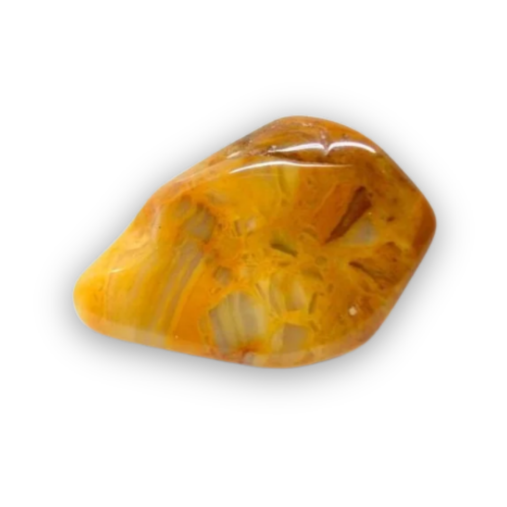 Polished Yellow Jasper crystal in warm yellow tones associated with confidence, stability and emotional balance.