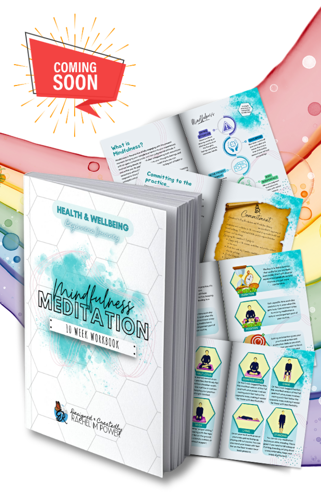 Mindfulness and meditation workbook featuring guided exercises, wellbeing tools, reflective activities, and meditation techniques.