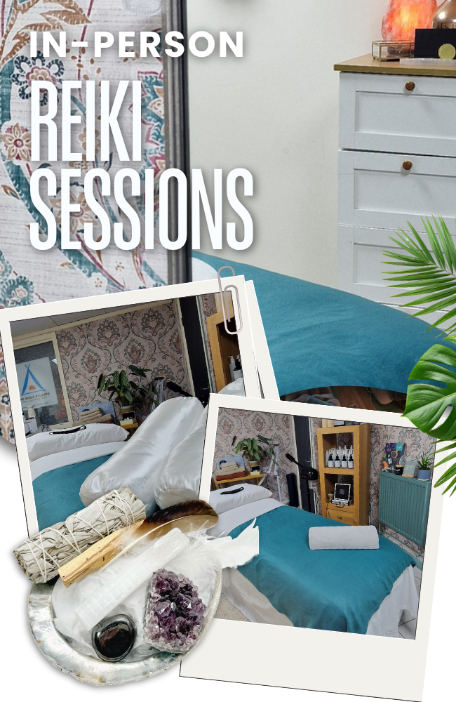 Peaceful Reiki treatment room at The Nook Studios in Tewkesbury featuring a treatment couch, calming décor, and a relaxing wellbeing environment.
